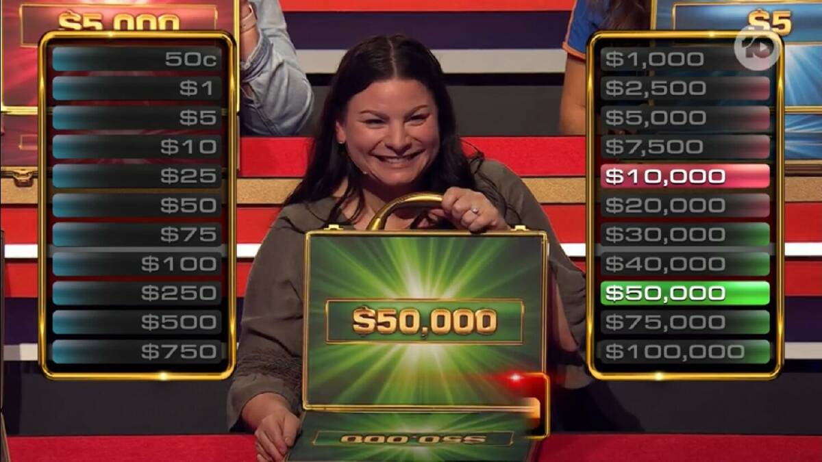 Wodonga's Bec Honey reveals the value of her case after friend Nick Steain won $17,400 on Deal or No Deal. Picture by Network 10