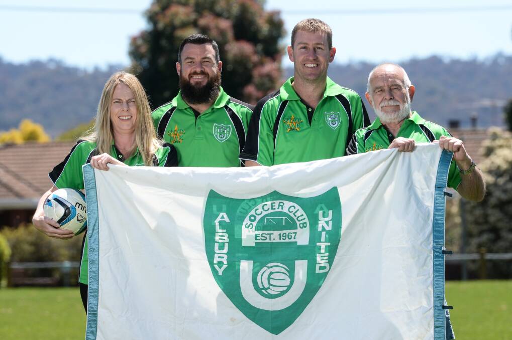 SPECIAL YEAR: Albury United's Tracey Dalitz, Marty Chambers, Cade Webb and Peter Bannister hope the club's 50th year comes with plenty of success. Picture: MARK JESSER