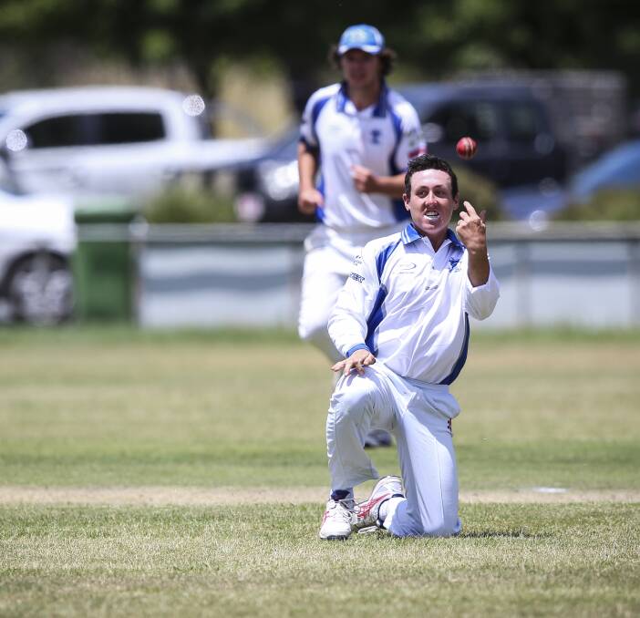 WHAT A CATCH: Bailey Glass celebrates after dismissing Eskdale's Jackson Ellis caught and bowled on Saturday. The Yackandandah youngster also scored 25 runs with the bat to continue his good run of form. Picture: JAMES WILTSHIRE