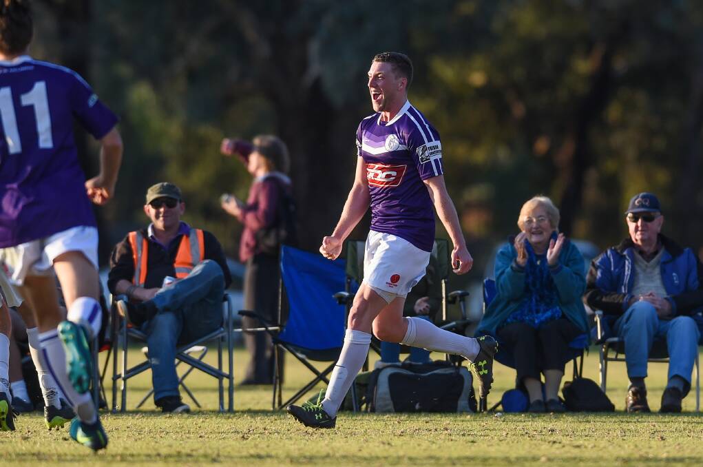 PUMPED: Josh O'Brien celebrates after a brilliant finish to get Melrose back into the contest against Wangaratta City on Sunday. Picture: MARK JESSER