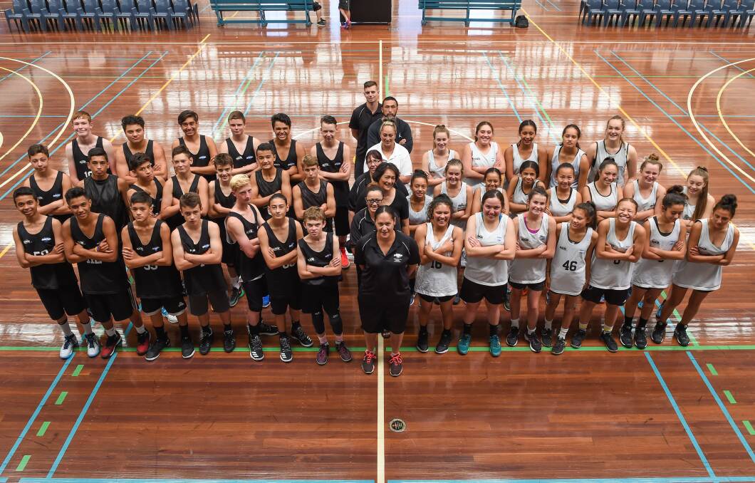 BIG GROUP: New Zealand's under 16 boys' and girls' teams ahead of the Australian Country Junior Basketball Cup in Albury and Wodonga this week. Pictures: MARK JESSER