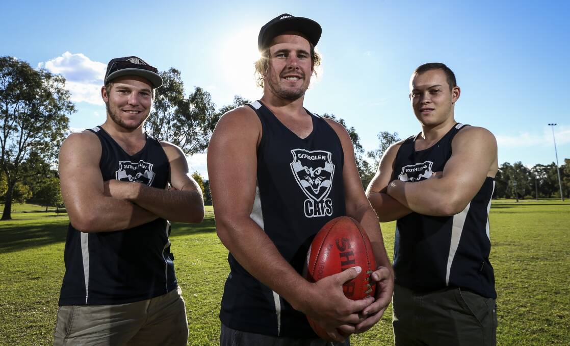 YOUNG GUNS: Talented Rutherglen trio Shaune Brewer, Dylon Simpson and Sam Scott are ready to test themselves against Thurgoona. Picture: JAMES WILTSHIRE