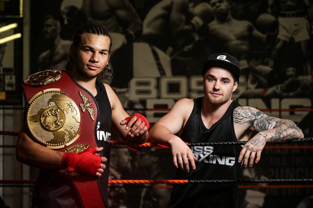 ON THE RISE: Wodonga's George Webb-Rose, with trainer Corey Pyle, has won four title fights this year and has fast become one of Australia's best amateurs. Picture: JAMES WILTSHIRE