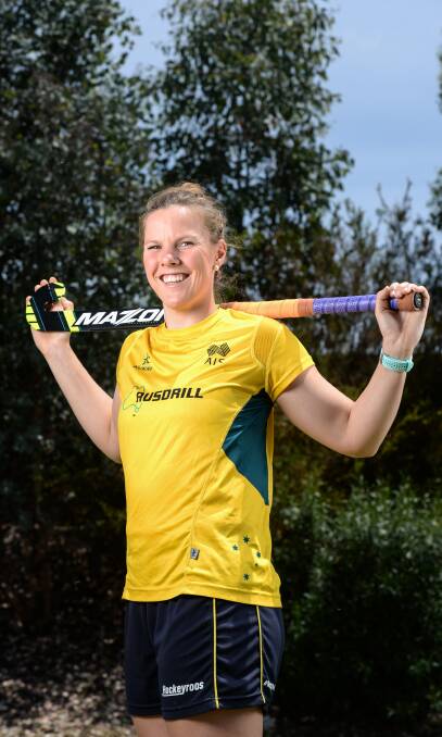 HAPPY HOMECOMING: Jocelyn Bartram enjoys a week back home in Albury after representing the Hockeyroos in her first tournament last weekend. Picture: MARK JESSER