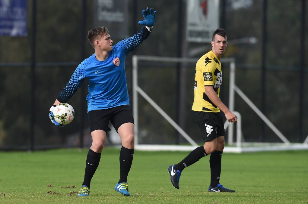 SOLID DISPLAY: Cobram Roar goalkeeper Samuel Varley prevented a handful of chances created by Twin City Wanderers during Sunday's clash. Picture: MARK JESSER