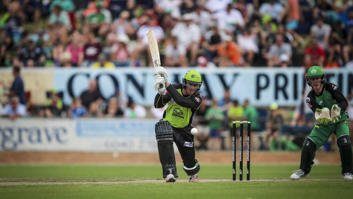 MASTERSTROKE: Sydney Thunder rookie Jay Lenton was the standout during Tuesday night's Border Bash, carrying his bat to make 61 from 59 balls. Picture: JAMES WILTSHIRE