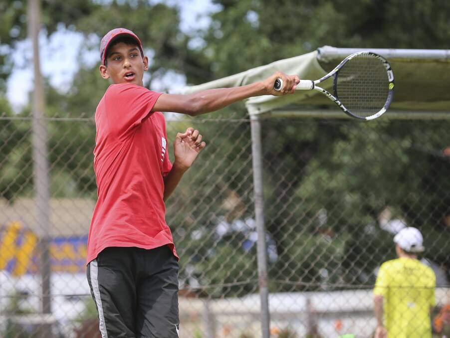 POWERFUL STROKE: Gold Coast's Abhay Reissenberger smashes a forehand back where it came from at the Margaret Court Cup. Picture: JAMES WILTSHIRE