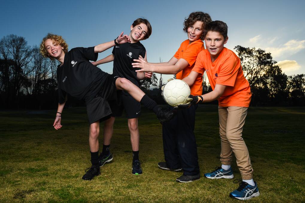 GOLDEN OPPORTUNITY: Rhyce Hore, Brodie Porta, Tobias Walsh and Jay Barker are four of five boys from the region heading to Japan with Football Federation Victoria. Picture: MARK JESSER