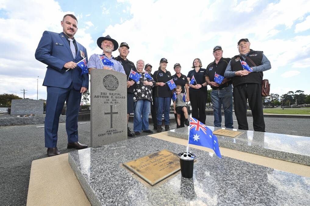 On Wednesday, April 24, army, navy and air force cadets, Wodonga RSL and Returned Service members will be placing flags on returned veterans graves in readiness for Anzac Day. Wodonga RSL president Jamie Wolf, Wodonga Cemetery Trust's Doug Gavin, William Smith, Wodonga Cemetery Trust's Cheryl Tomlinson, Gary Walker, Annmaree Mawson, Vietnam Associated Veterans Club Wodonga secretary Estelle Harry, Vinnie Woodall, 4, Wodonga Cemetery Trust's Mali Cooper, Alan Colman and Ray Lunt will all be involved. Picture by Mark Jesser