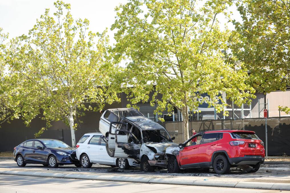 A red Jeep collided with a white dual cab ute on Young Street on Saturday, March 23, which then caused damage to two other vehicles. Picture by James Wiltshire