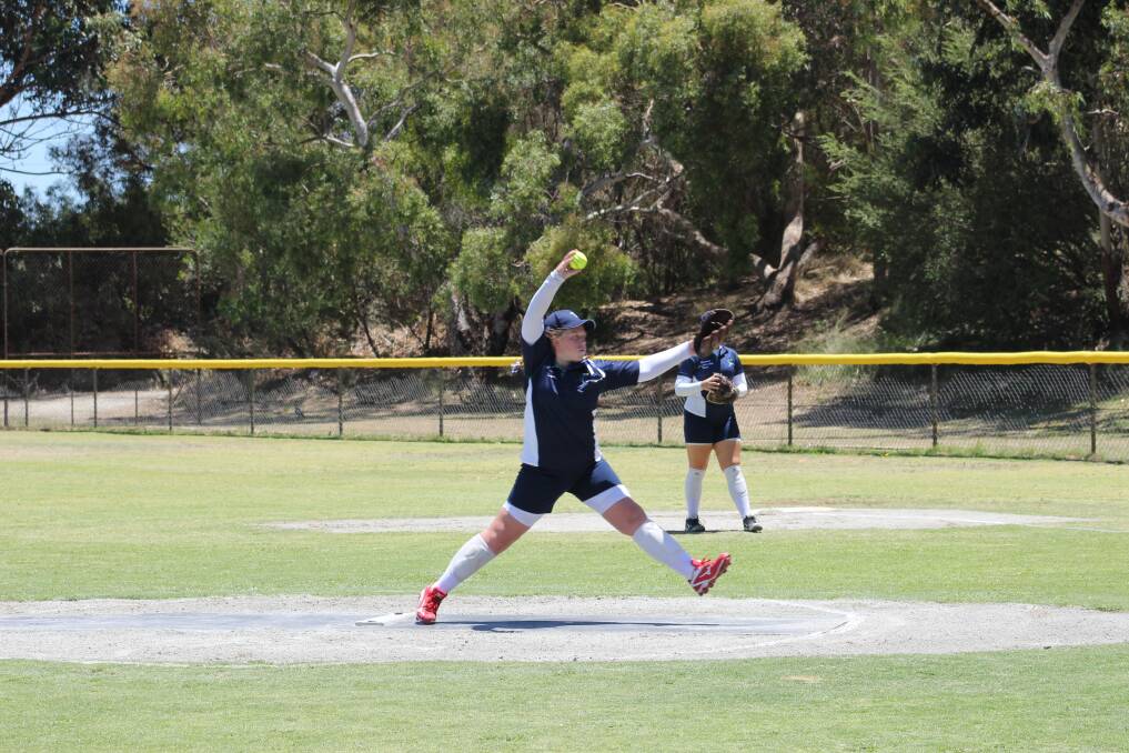 BULLET ARM: Joanna Garoni sends down a quickfire pitch during the under 15s girls national championships in Perth last month.