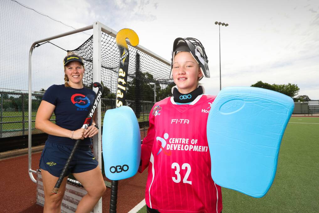 GIVING BACK: Goulburn's Bridie Robertson, 12, was one of several young prospects attending Jocelyn Bartram's goalkeeping clinics in Albury. Picture: MARK JESSER