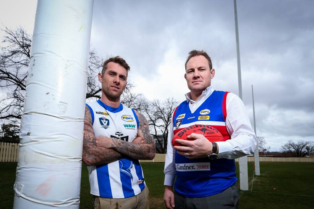 COUNTDOWN: Yackandandah's Trent Castles and Thurgoona's Matt Fowler are a chance to kick their 100th goals of the season on Saturday. Picture: JAMES WILTSHIRE
