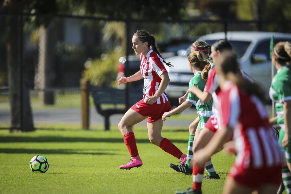 GOOD TOUCH: Jovanna Bukvic returned to the scorers list during Wodonga Diamonds' impressive victory over Albury United last weekend. Picture: JAMES WILTSHIRE