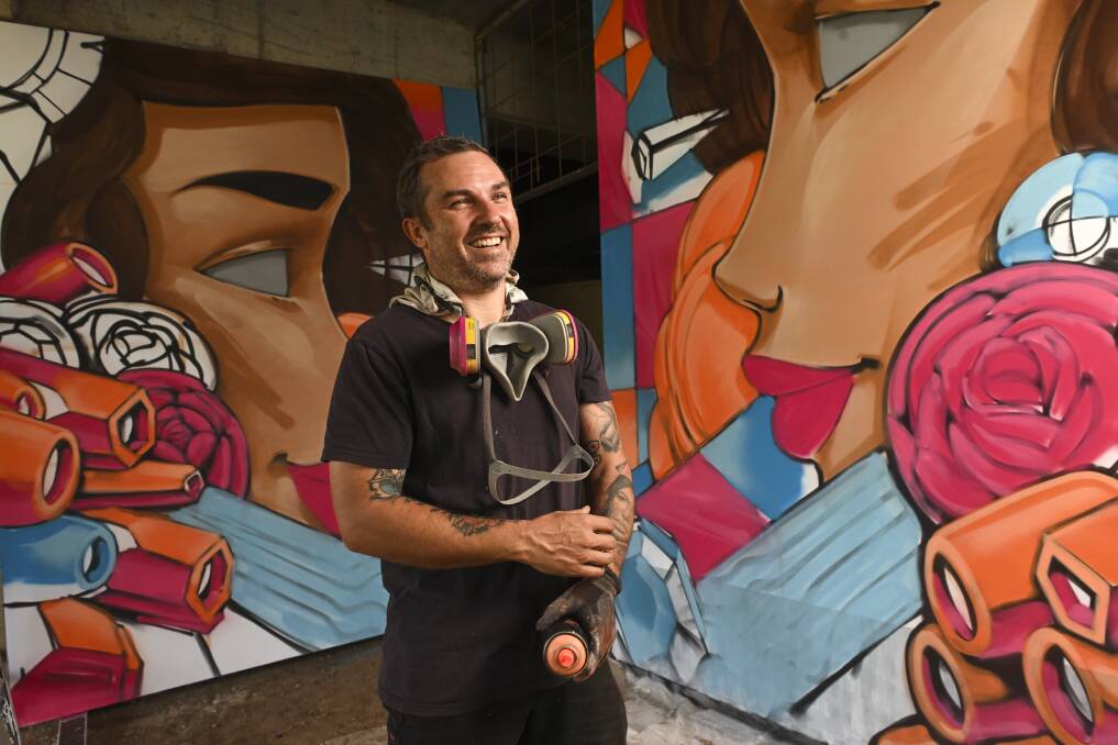 Street artist Sofles is delighted to be back for the 2024 Benalla Street Art Festival, which replaces the former Wall to Wall Festival that last ran in 2019. Picture by Mark Jesser