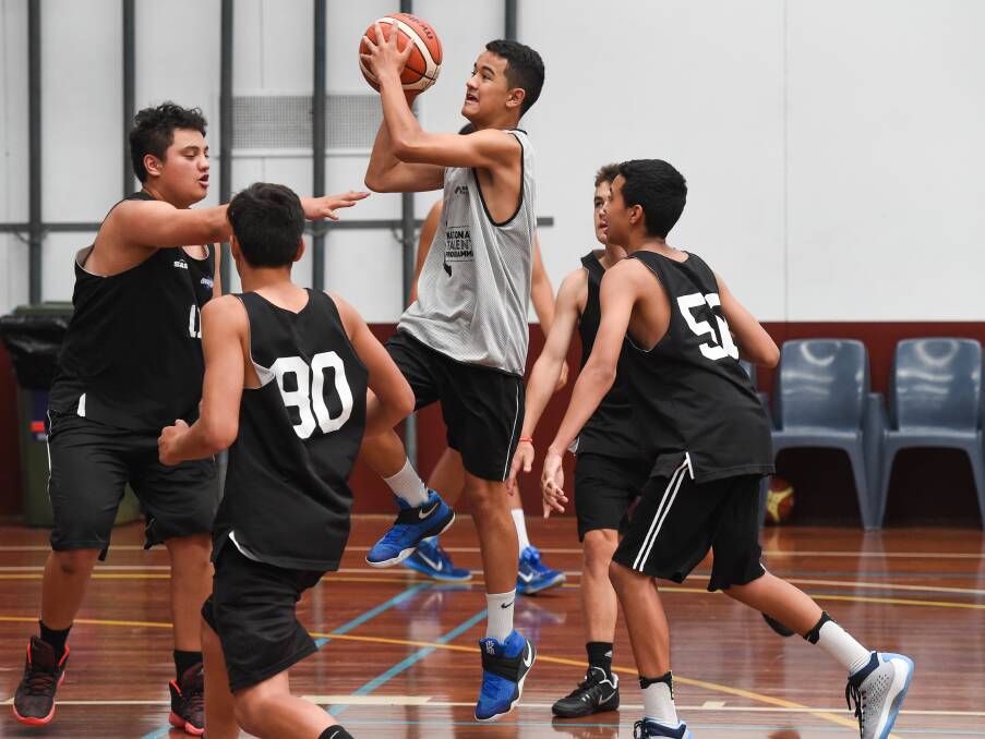 POWERFUL: Shaun Gifkins takes a shot during the New Zealand under 16 boys' training session at Wodonga Sports and Leisure Centre on Saturday. 