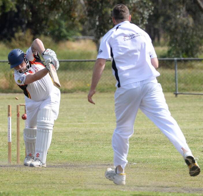 THROUGH THE GATE: Barnawartha-Chiltern's Kristian Lindsay is bowled as Kiewa romped to a 142-run victory after restricting their opponents to 84 runs on Saturday. Kiewa are undefeated through seven rounds. Picture: MARK JESSER