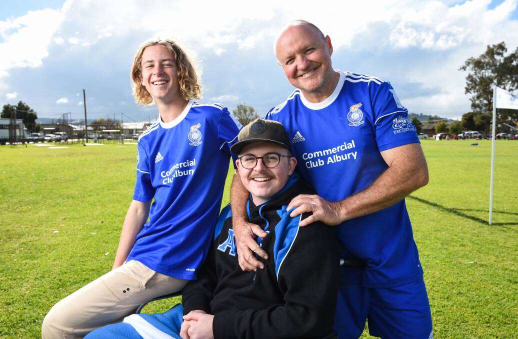 TEAM SPIRIT: Hamish, Thomas and dad Gary Keatings have had the opportunity to play in the same Albury City team this year. Picture: MARK JESSER