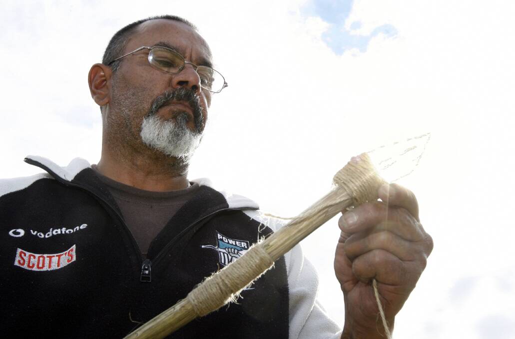 Uncle Allan Murray snr making a spear with a glass top at Burraja Cultural and Environmental Centre in 2009. File picture