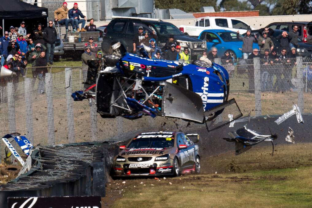 MASSIVE IMPACT: Todd Hazelwood, the co-driver for Brad Jones Racing's Tim Blanchard, during what's been labelled the worst crash in Australian motor racing history. Picture: DANIEL KALISZ