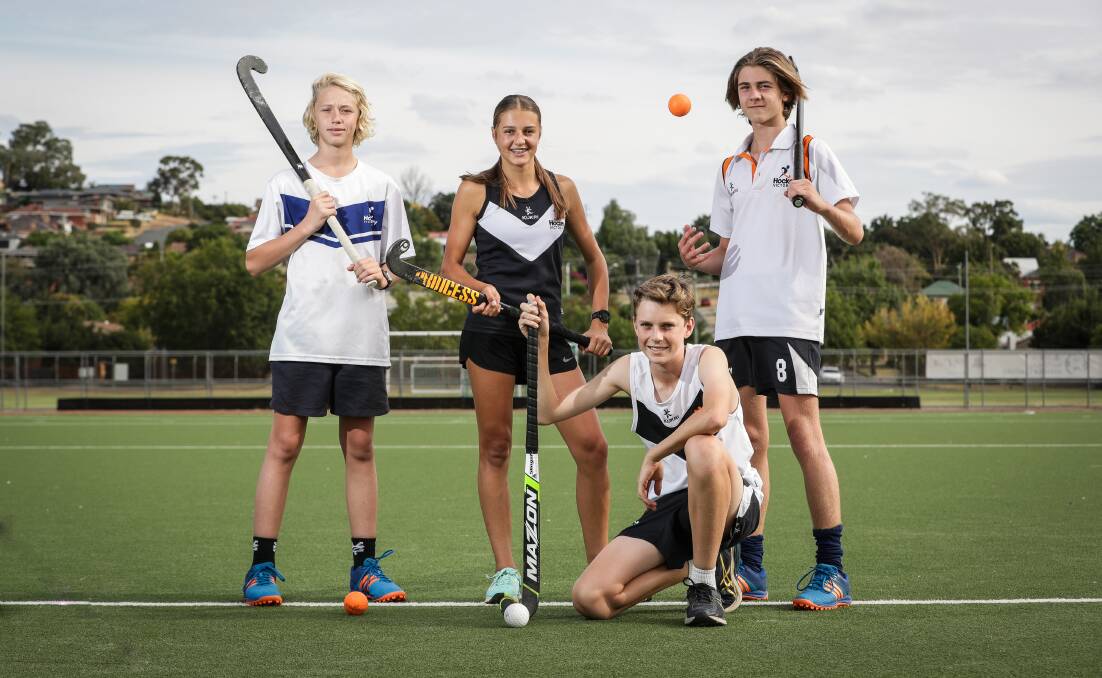 STATE HONOURS: Aaron Sonter, 15, Tess Palubiski, 14, Ryan Heagney, 14, and Tasman Kearney, 15, are off to the under 15 national championships at Wollongong in April. Picture: JAMES WILTSHIRE