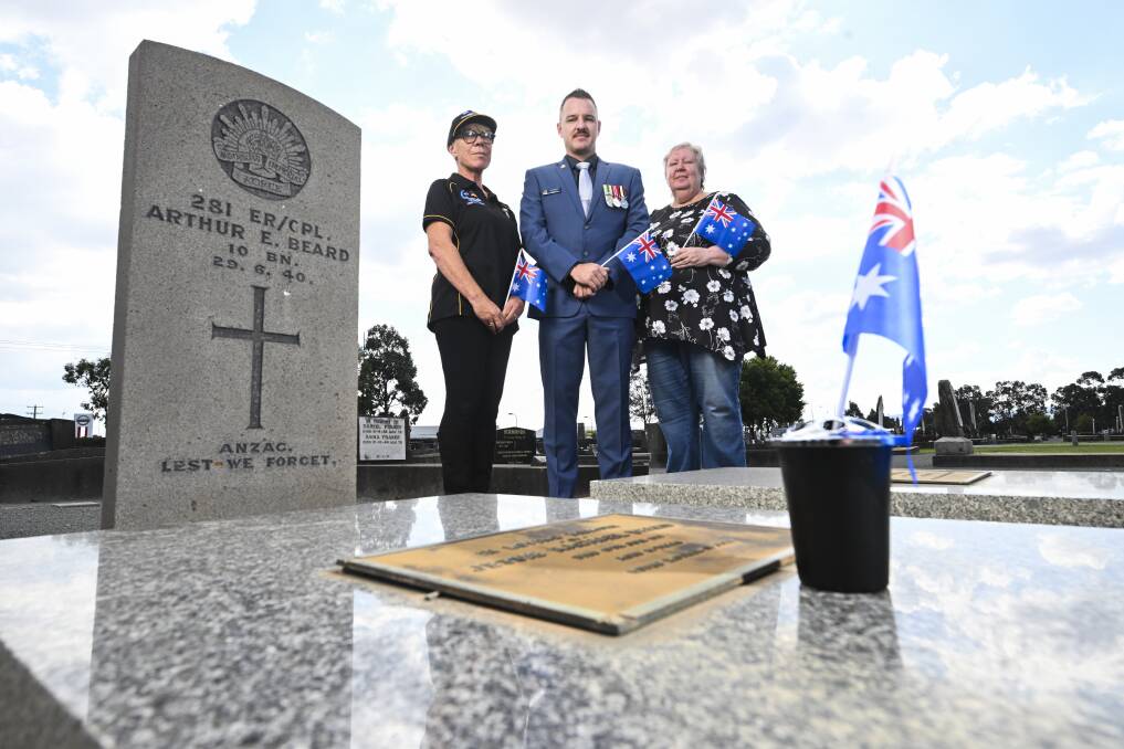 Vietnam Associated Veterans Club Wodonga secretary Estelle Harry, Wodonga RSL president Jamie Wolf and Wodonga Cemetery Trust's Cheryl Tomlinson are thrilled that the Border city's veterans will be recognised with flags on their graves at Wodonga Cemetery for Anzac Day. Picture by Mark Jesser