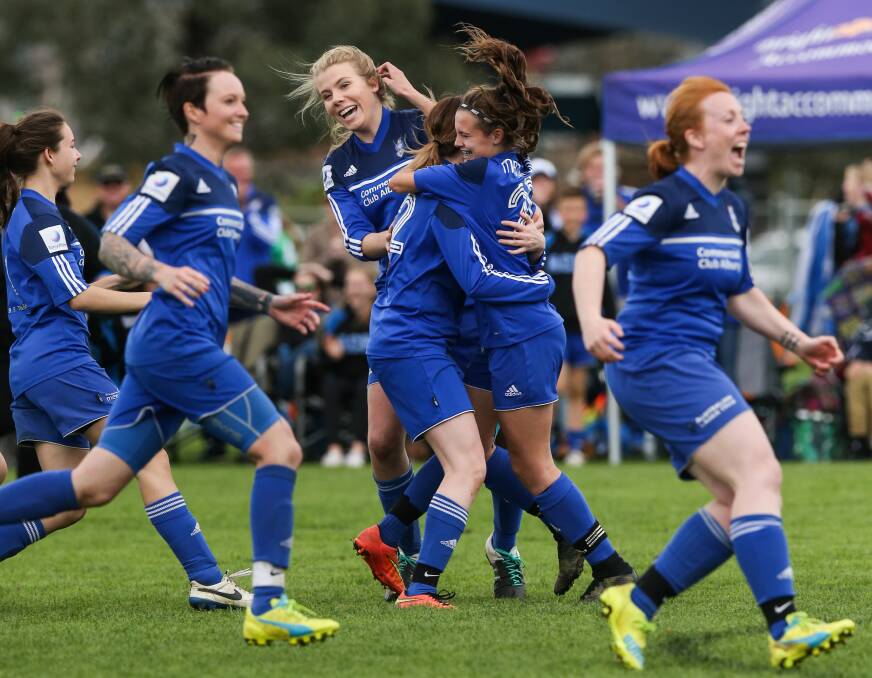 TEAM TO BEAT: Albury City's senior women's side celebrates victory in last season's AWFA cup final.