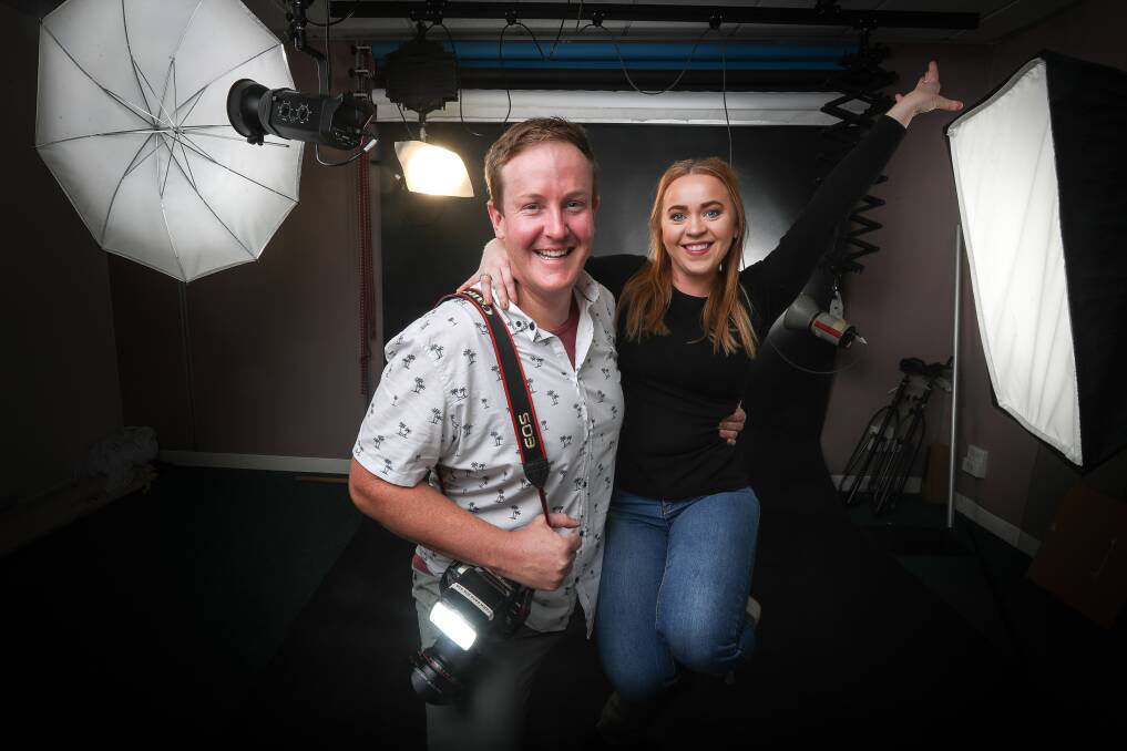 TAKE A SNAP: The Border Mail's James Wiltshire finds himself on the other side of the camera with dance teacher Elly Bligh as they prepare for Stars of the Border Dance for Cancer. Picture: MARK JESSER