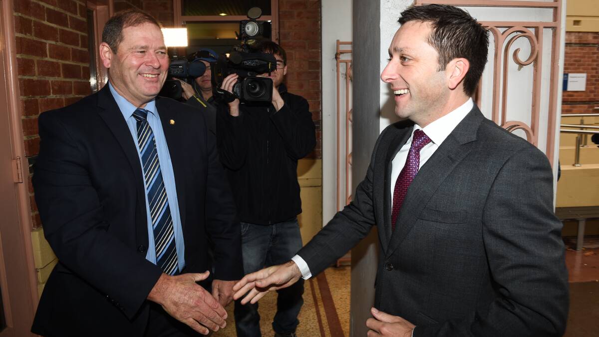 LAW AND ORDER: Member for Ovens Valley Tim McCurdy and Opposition leader Matthew Guy were in Wangaratta in May to announce a law and order forum.