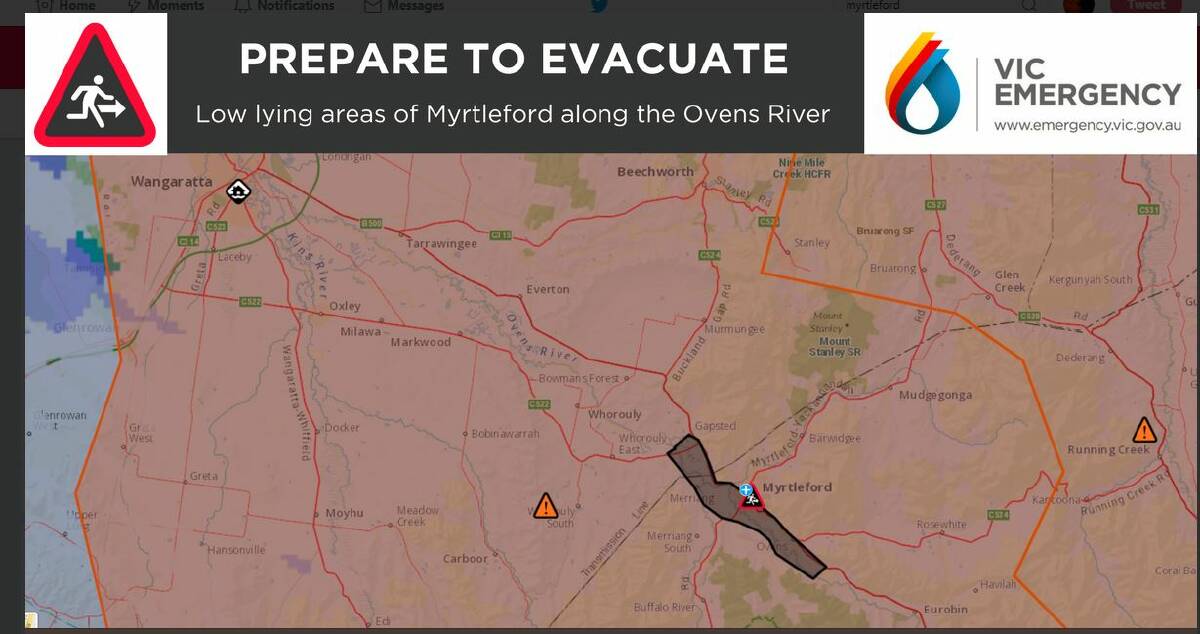Low-lying areas of Myrtleford advised to evacuate
