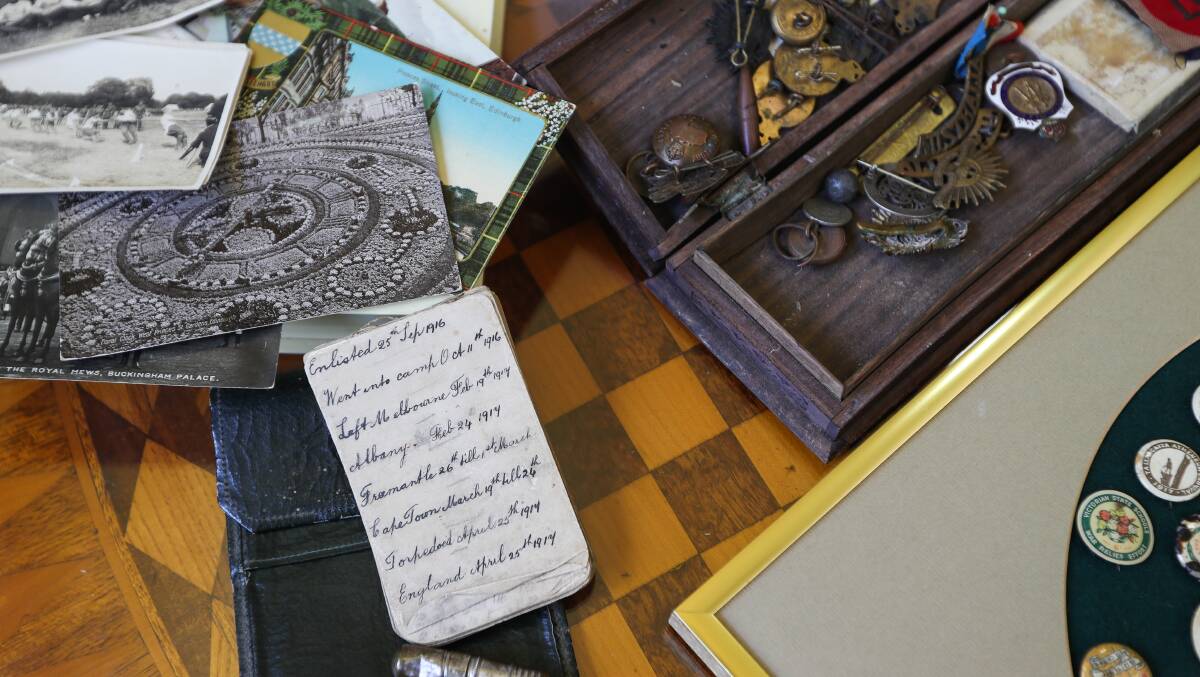 PRECIOUS: The diary, pencil and other memorabilia Walter Allen Wood kept from World War I. Picture: MARK JESSER
