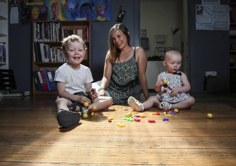 NEW LIFE: Cassandra Masterson was homeless at 16 when she began at Highwater Theatre School. Now she is a mum to Levi Gladwin, 3, and Primrose, 15 months, and she aspires to a Diploma of Creative Arts. Picture: JAMES WILTSHIRE