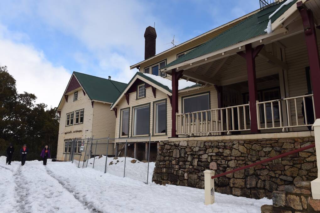 Works are continuing to restore the Mount Buffalo Chalet but Alpine Council will ask Parks Victoria to reconsider plans to add a cafe facilitiy in the building. Picture: MARK JESSER