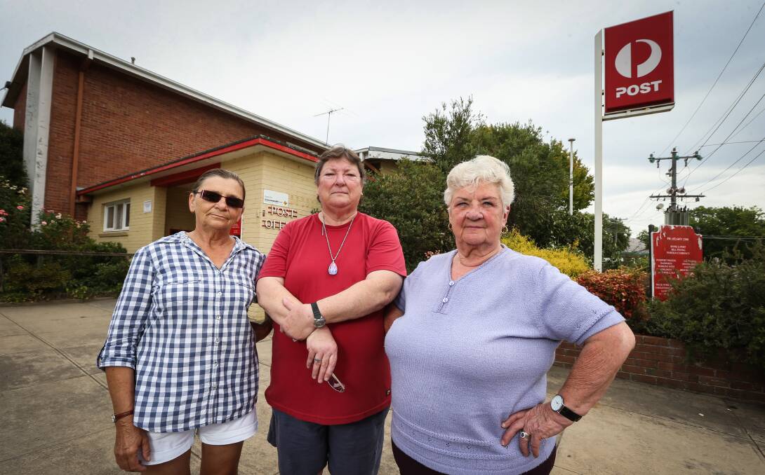IN SHOCK: Tallangatta residents Christine Tonks, Jenny King and Barbara McLarty are saddened by the post office closure. Picture: JAMES WILTSHIRE