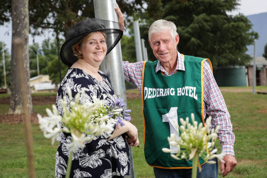 READY: Dederang Race Club secretary Alanna Kirely and president Maurice Goonan are preparing for the Cup. The foundations of a new shade sail have gone up on the grounds. Picture: JAMES WILTSHIRE