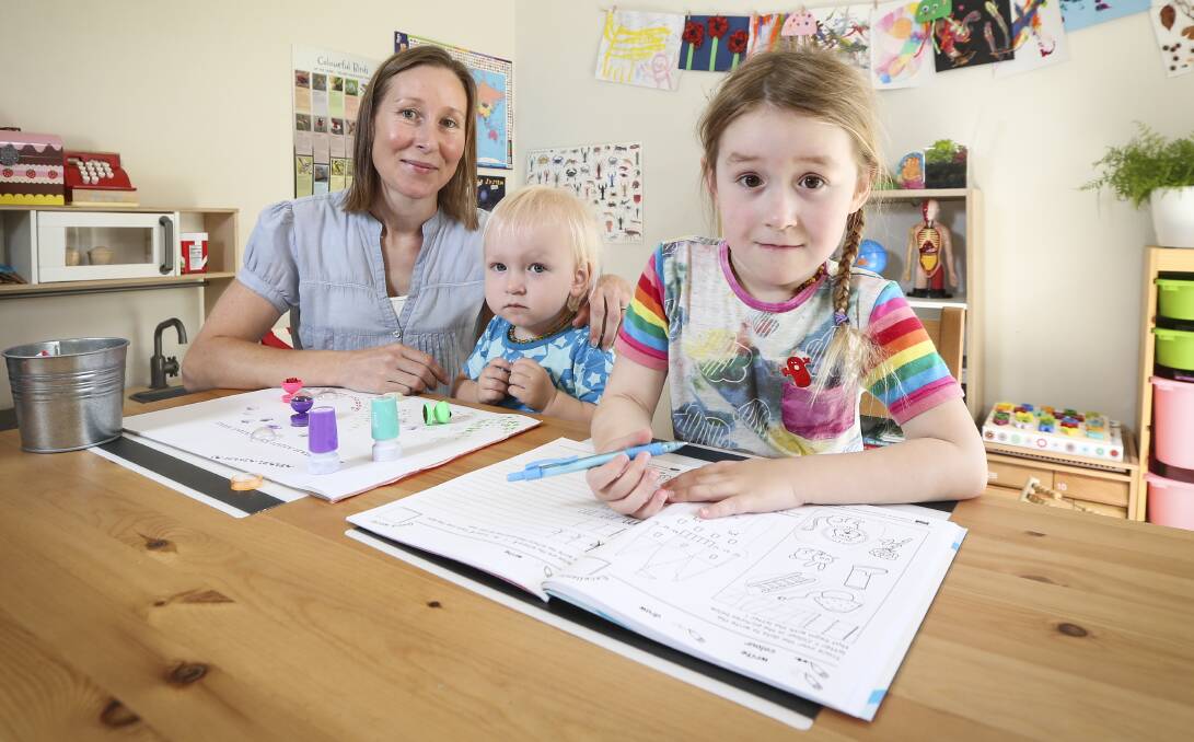 FLEXIBILE: Wodonga's Veronica McPherson says her children, Theo, 2, and Josie, 5, should have freedom to learn at home. Picture: JAMES WILTSHIRE