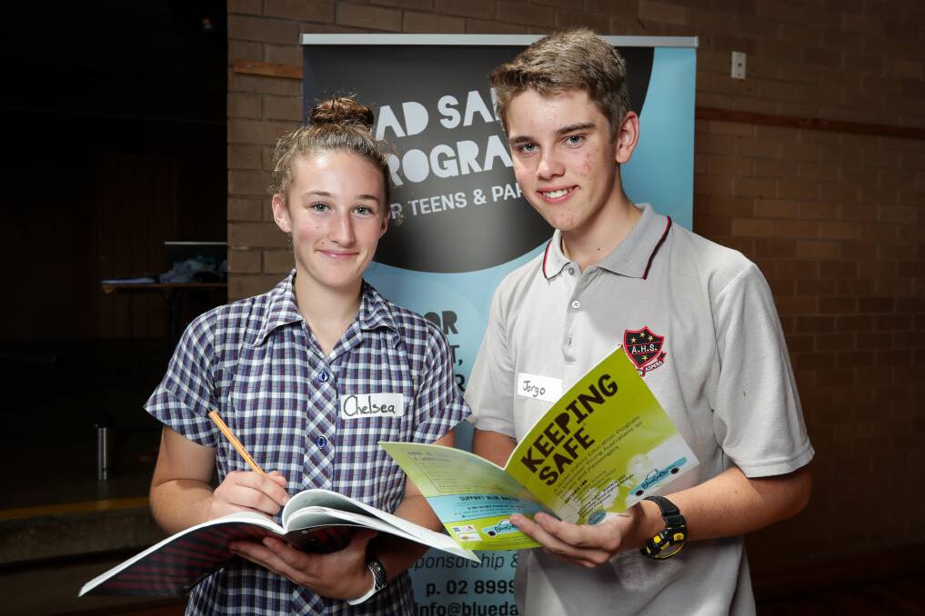 TAKING NOTE: Albury High year 10 students Chelsea Ehlers, 16, and Ben Jorgensen, 15, took part in workshops with the Blue Datto Foundation. Picture: JAMES WILTSHIRE