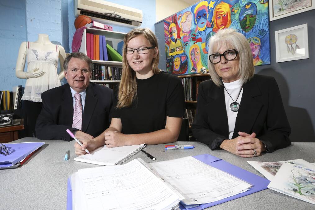 PARTNERSHIP: Vern Hilditch with Highwater School student Tamika and Junction chief executive Corienne Krich. Picture: JAMES WILTSHIRE