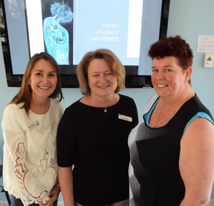 TRAINING: Women's Health Goulburn North East family violence trainer Rachael Mackay, Tallangatta Health Service acting chief executive Lisa Allen and Tallangatta Secondary College educational support officer Joy Campbell.