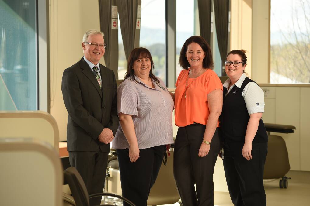 Ramsay Health Care Albury Wodonga CEO Doug McRae, Nurse Unit manager Sonia MacKay, Cliental Services directer Kerrie Myer and nurse Rachael Wright on the centre's first day receiving patients in September.