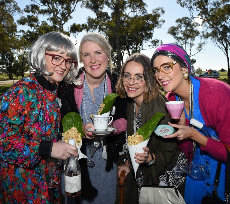 CULTURED: Erica O'Brien, Carly Hunter, Sheridan Edsall and Kate O'Mara, all from Melbourne, at Campbells Wines.