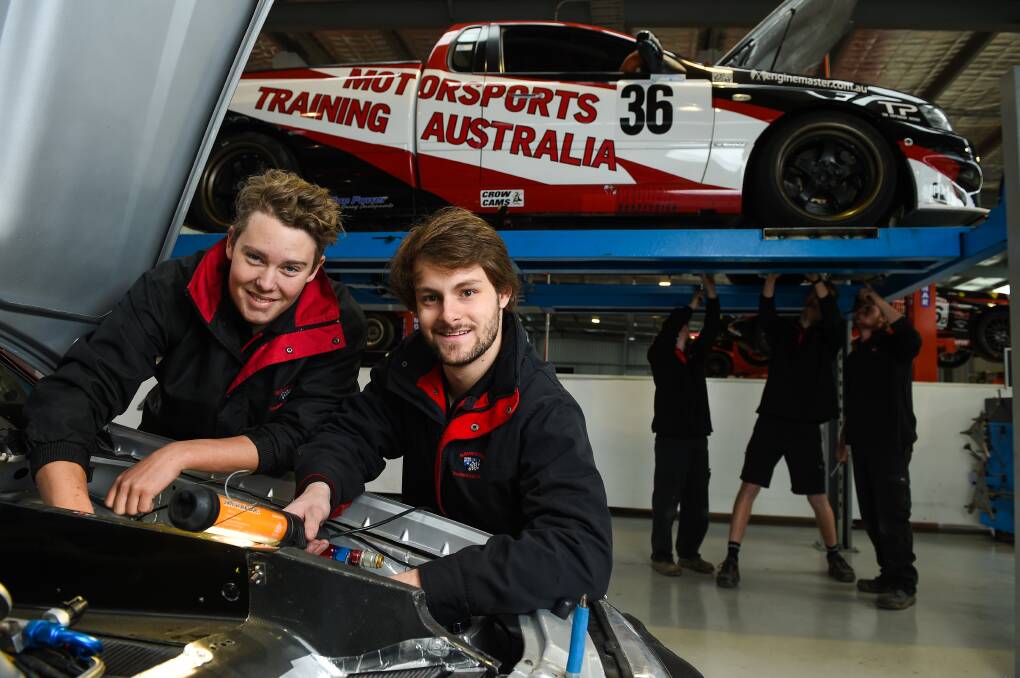WELCOME: Wodonga TAFE's Motorsports Training Australia is hosting an open day this Saturday. Students Tobias Chappill and Mitchell Crocker will be there to speak with prospective students. Picture: MARK JESSER