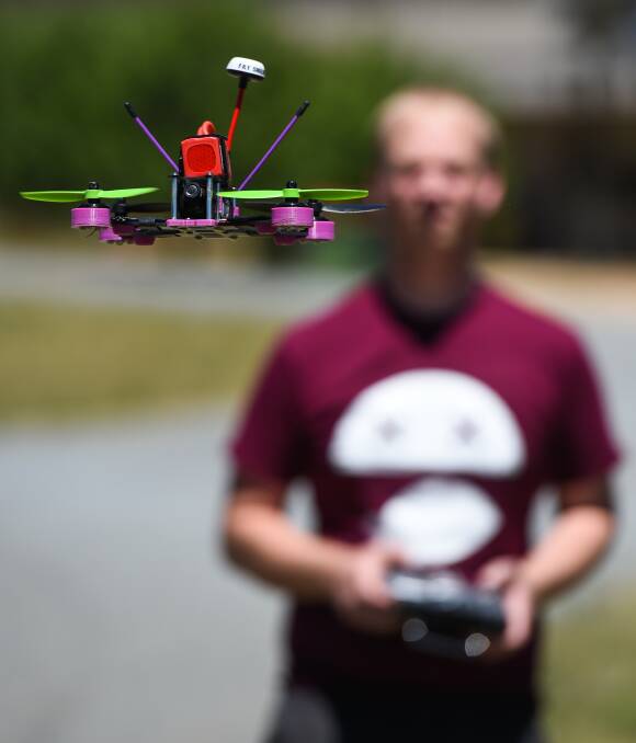 QUICK AS A FLASH: Jay Davis's FPV racing drone can reach speeds of over 100 kilometres per hour in the right conditions. Mr Davis hopes to race his creation. Picture: MARK JESSER