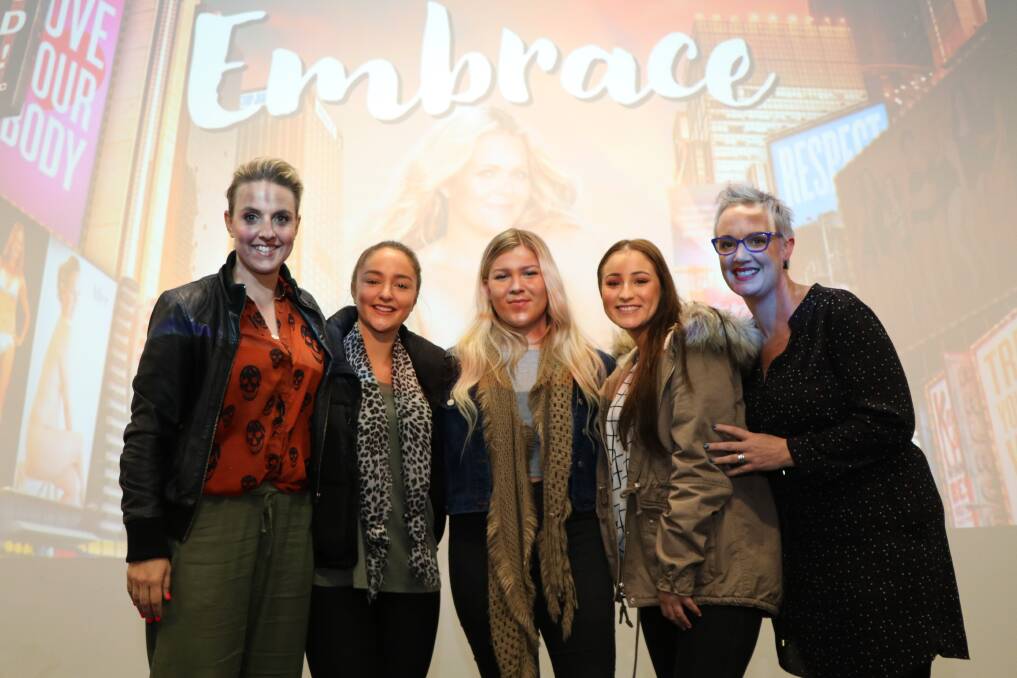 GOOD VIBE: Amanda Hodgson, Emma Reid, Mikaela Moncrieff, Sophia Voss and Kate Pallot at the Embrace event. Picture: NICHOLAS QUIHAMPTON