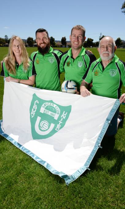 HISTORIC OCCASION: Albury United's Tracey Dalitz, Marty Chambers, Cade Webb and Peter Bannister are preparing for the club's 50th anniversary. Picture: MARK JESSER