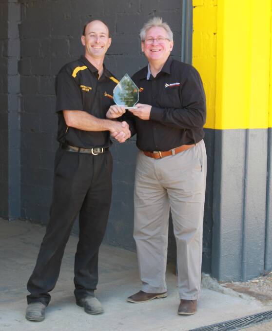 Jindera Tyre Service owner Brad Hore presented with the Rookie of the Year award
