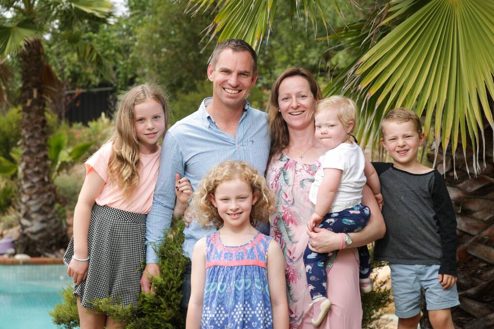 FRESH FACE: Wodonga's Steve Martin, with wife Annabelle and children Isabelle, 9, Sophie, 7, Eve, 2, and Sam, 4,  won the Liberal Party preselection for Indi. PICTURE: JAMES WILTSHIRE