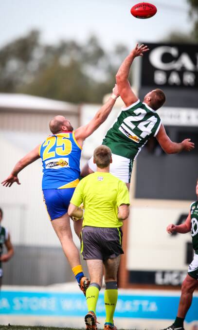 BIG MAN SHORTAGE: Kiewa ruckman Mark Hortle was forced to ruck for the TDFL after more than a dozen other talls from around the league were unavailable.