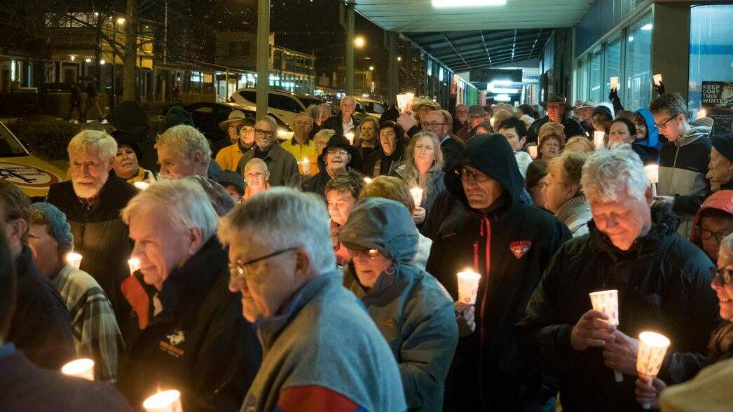 Residents march with candles in Tumbarumba. Picture: Save Tumbarumba Shire Facebook