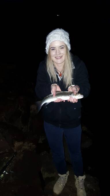 RELEASED: Mikayla Heir caught this small trout on a Tassie Devil lure just below the Hume Weir wall.